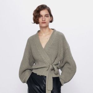 Zara | Sweaters | Zara Army Green Olive Chunky Knit Thick Cozy Wrap Tie  Cardigan Sweater Pullover | Poshmark